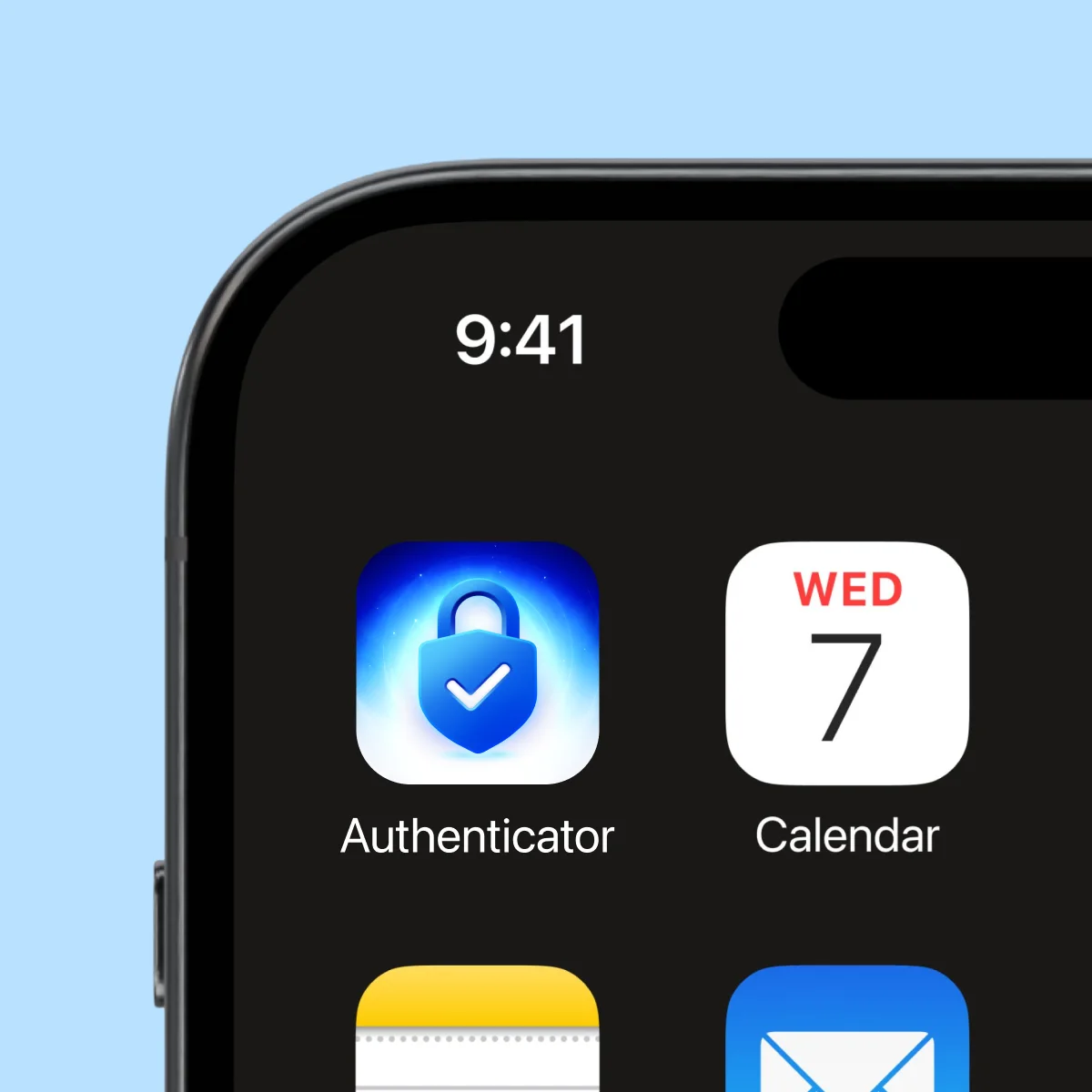 Authenticator app icon on the iPhone home screen, next to Calendar