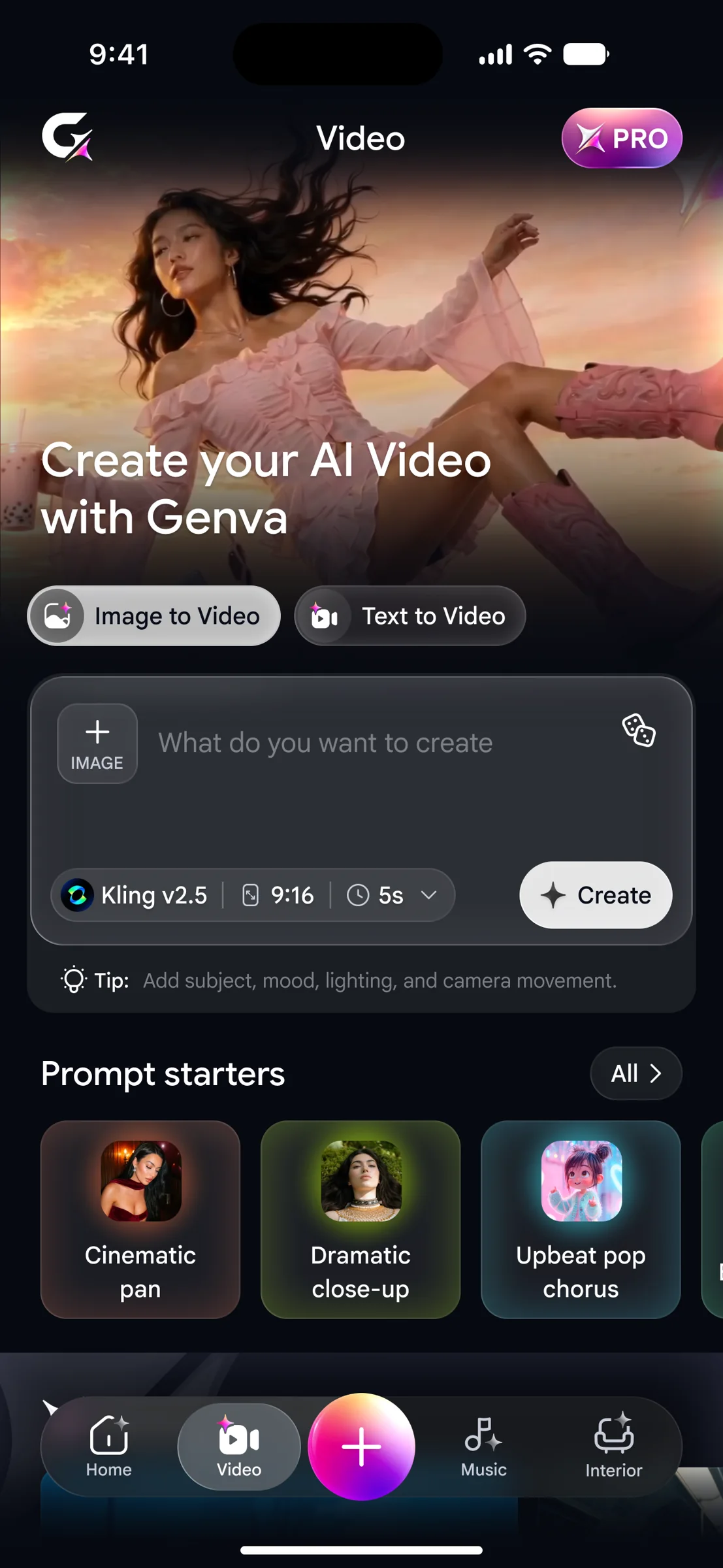 Genva AI video creation screen