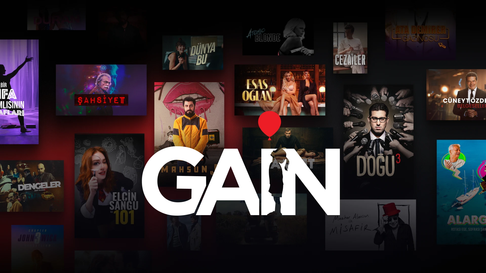The GAİN logo over a wall of series and film posters