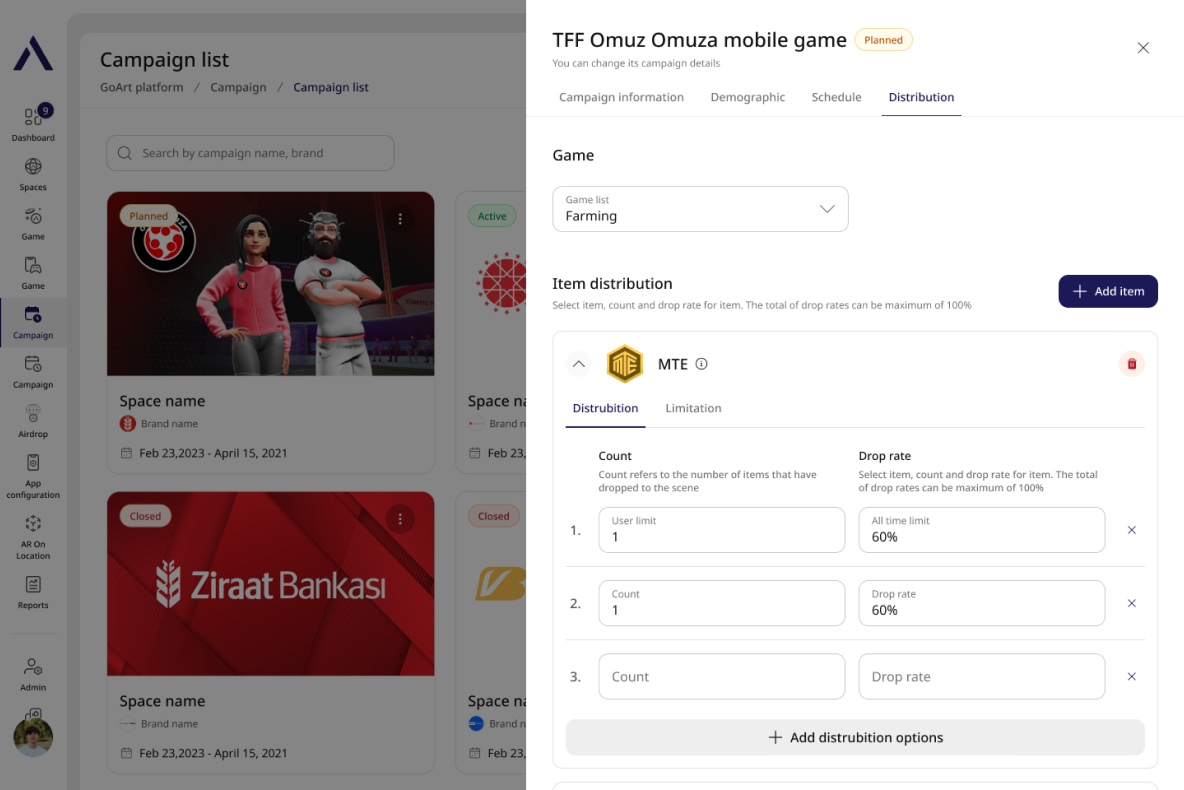 Brand Office campaign list and reward distribution settings