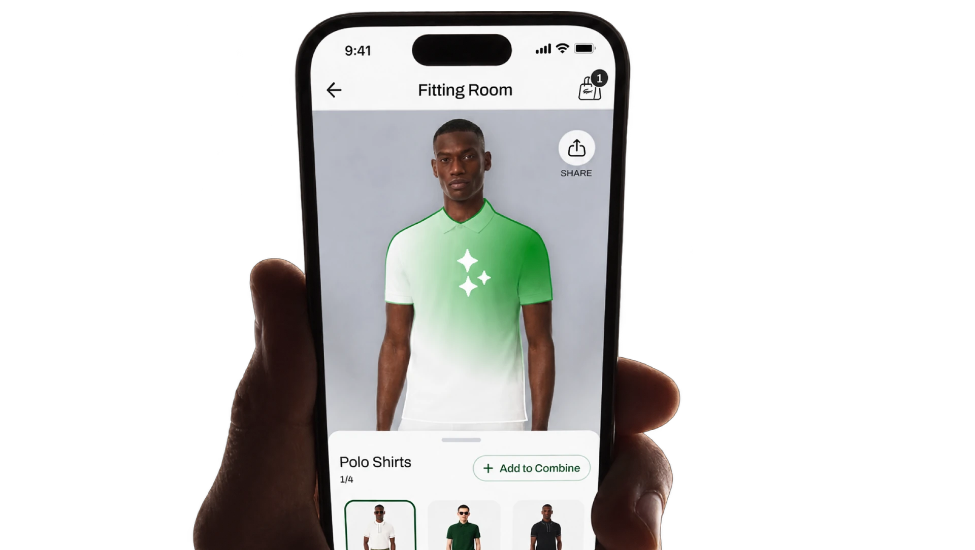 Lacoste Fitting Room on a hand-held phone