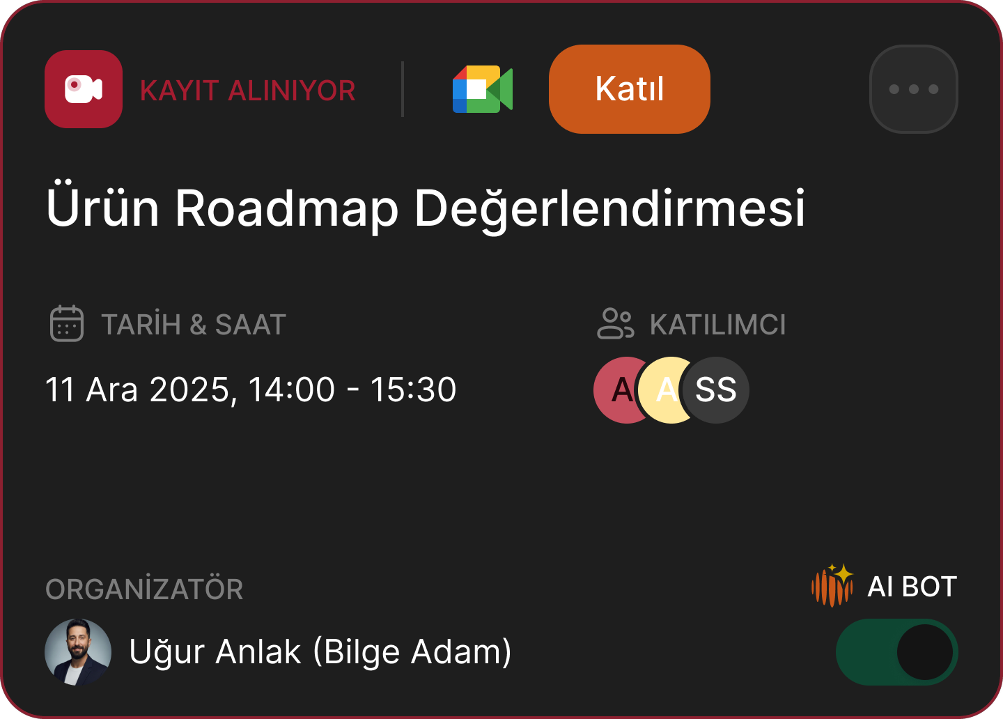 MeetSense recording meeting card