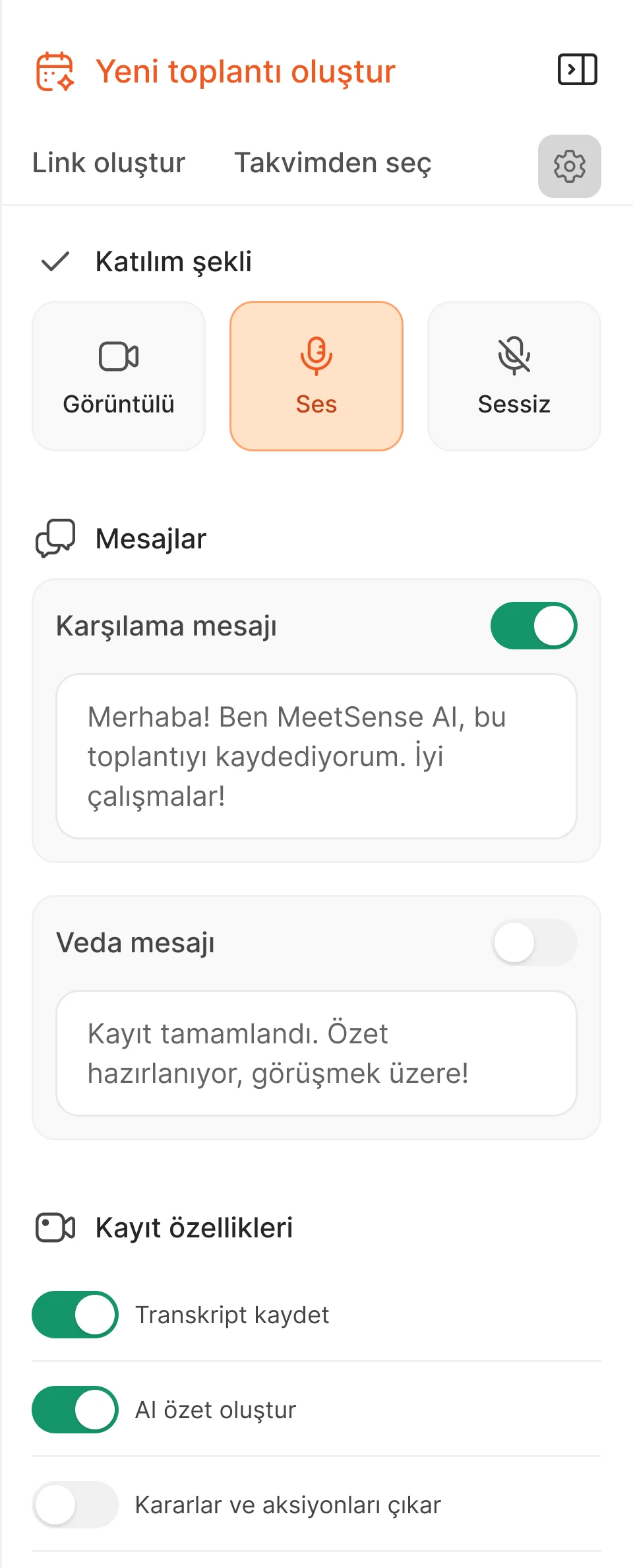 Settings panel: join mode, welcome and farewell messages
